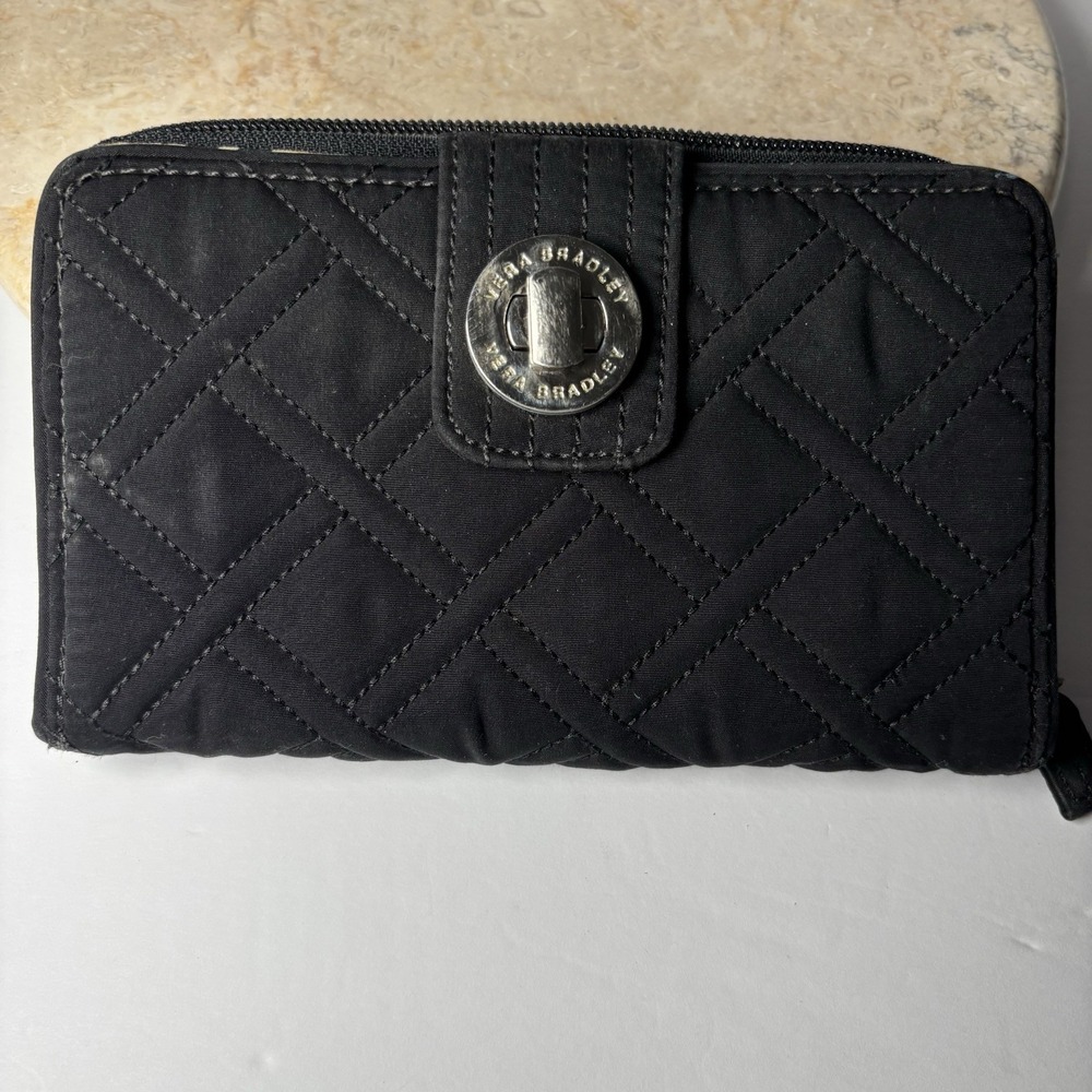 Vera Bradley Quilted Turn Lock Black  Travel Organizer Large Wallet‎